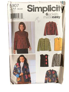 Simplicity 5907 Misses Sewing Pattern Jackets Vest Size 6-8-10-12-14-16 Uncut